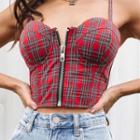 Spaghetti Strap Plaid Zipped Top