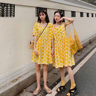 Dotted Smocked Short-sleeve Dress / Dotted Smocked Sleeve Dress