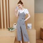 Set: Short-sleeve T-shirt + Spaghetti Strap Wide-leg Jumpsuit
