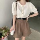 Short-sleeve Button-up Knit Top / Shorts