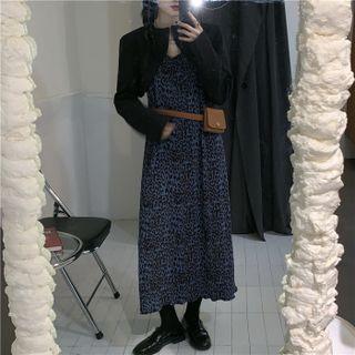 Spaghetti-strap Leopard Print Midi A-line Dress / Cropped Blazer