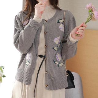 Round-neck Flower Knit Cardigan