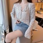 Long-sleeve Button-up Knit Top As Shown In Figure - One Size