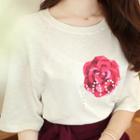 Printed Faux-pearl Embellished T-shirt