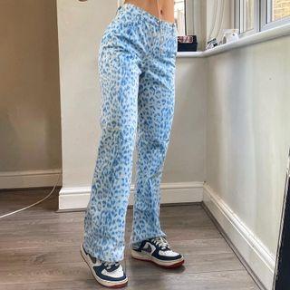 High-waist Leopard / Plaid Straight-cut Pants