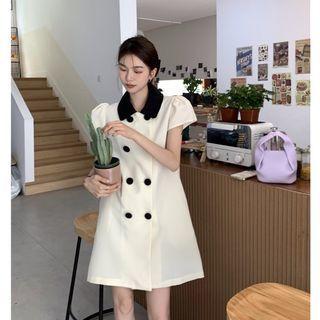 Short-sleeve Double-breasted Mini Dress Off-white - One Size
