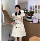 Short-sleeve Double-breasted Mini Dress Off-white - One Size
