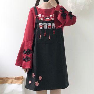 Long-sleeve Print Top / Overall Dress