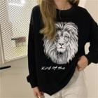 Lion Print Sweatshirt Black - One Size
