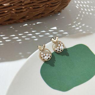 Alloy Heart Faux Pearl Dangle Earring 1 Pair - 925 Silver - One Size