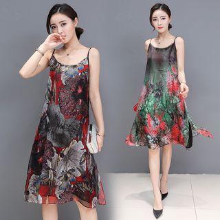 Spaghetti Strap Printed Chiffon Dress