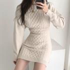 Cutout Back Long-sleeve Mini Sheath Knit Dress