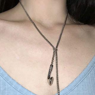 Earphone Pendant Long Necklace Silver - One Size