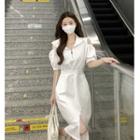 Cold-shoulder Half-zip Midi A-line Dress