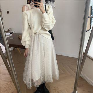 Mock Two-piece Sweater / Overlay Midi Skirt