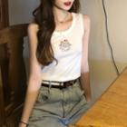Cartoon Embroidered Lace Trim Tank Top
