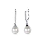 Elegant Fashion Pearl Earrings With White Austrian Element Crystal Silver - One Size