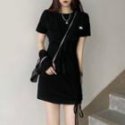 Set: Mini A-line Tank Dress + Short-sleeve Cropped Cardigan Black - One Size