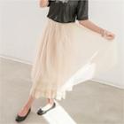 Accordion-pleat Tulle Long Skirt