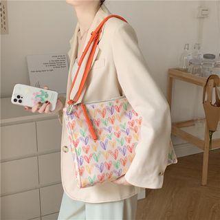 Heart Print Faux Leather Tote Bag White - One Size