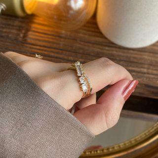 Rhinestone Alloy Open Ring With Gift Box - Gold - One Size
