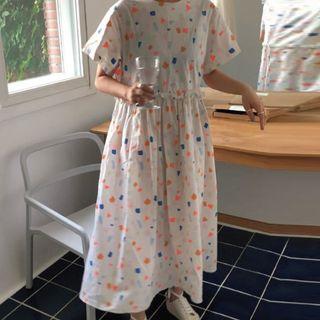 Printed Short-sleeve Dress White - One Size