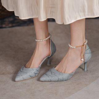 Pointed High Heel Beaded Sandals