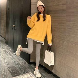 Loose-fit Knit Sweater / Distressed Long T-shirt / Leggings