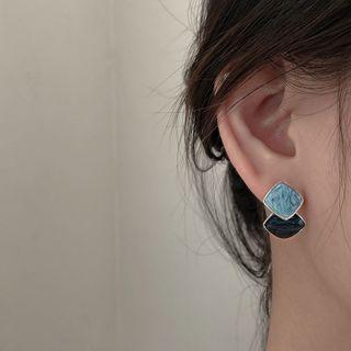 925 Sterling Silver Glaze Square Earring 1 Pair - Earring - Geometric - One Size