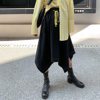 Drawstring Asymmetric-hem Skirt