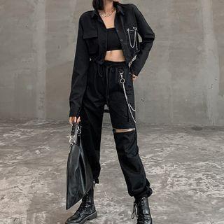 Crop Shirt / Cargo Pants / Pants Chain / Set