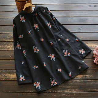 Floral Embroidered Shirt Black - One Size