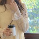 Long-sleeve Lace-trim Dress Almond - One Size