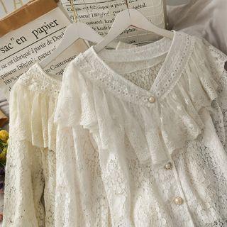 Ruffled-trim Loose-fit Lace Blouse