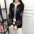 Tasseled Embroidered Long Sleeve Top