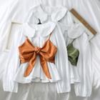 Set: Peter Pan-collar Plain Top + Ribbon Vest