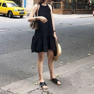 Halter Ruffle Hem Mini Smock Dress