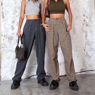 High-waist Houndstooth Print Wide Leg Pants
