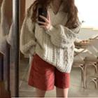 V-neck Cable Knit Sweater Beige - One Size