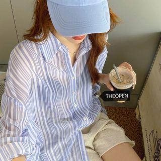 Striped Sheer Shirt Blue - One Size