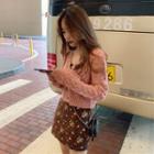 Chunky Knit Cardigan / Camisole Top / Floral Print Mini A-line Skirt