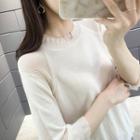 Frilled Trim Elbow-sleeve Knit Top
