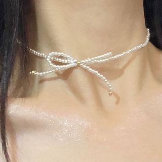 Faux Pearl Knot Choker 0703a - Silver - One Size