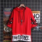 Mock Two-piece Elbow-sleeve Hooded Letter T-shirt