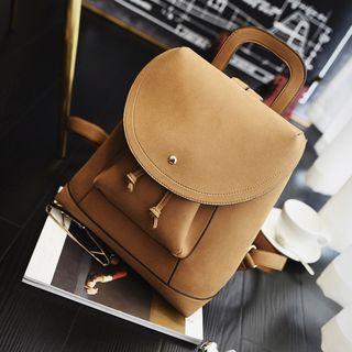 Drawstring Flap Faux-leather Backpack