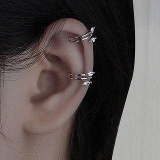 Layered Rhinestone Ear Cuff 1 Pc - 3 Circle Clip On Earring - Silver - One Size