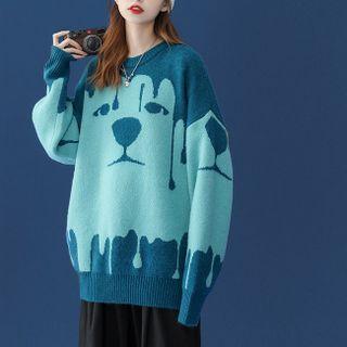 Round Neck Bear Jacquard Sweater