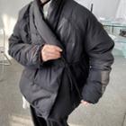 Plain Tie-waist Padded Jacket