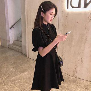 Mandarin Collar Plain Mini A-line Dress