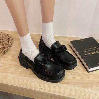 Bow Accent Platform Block Heel Loafers